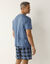 Pyjama short coton carreaux manches courtes (bleu grisé)
