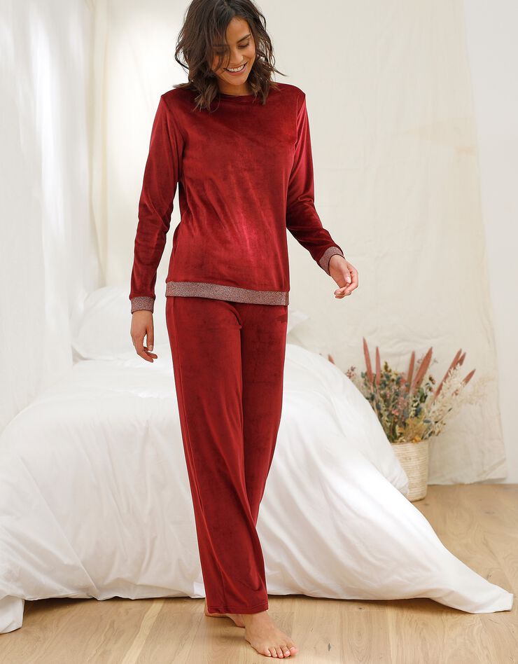 Pyjama en velours stretch bordeaux , détails scintillants (bordeaux) Pyjama en velours stretch bordeaux , détails scintillants (bordeaux)