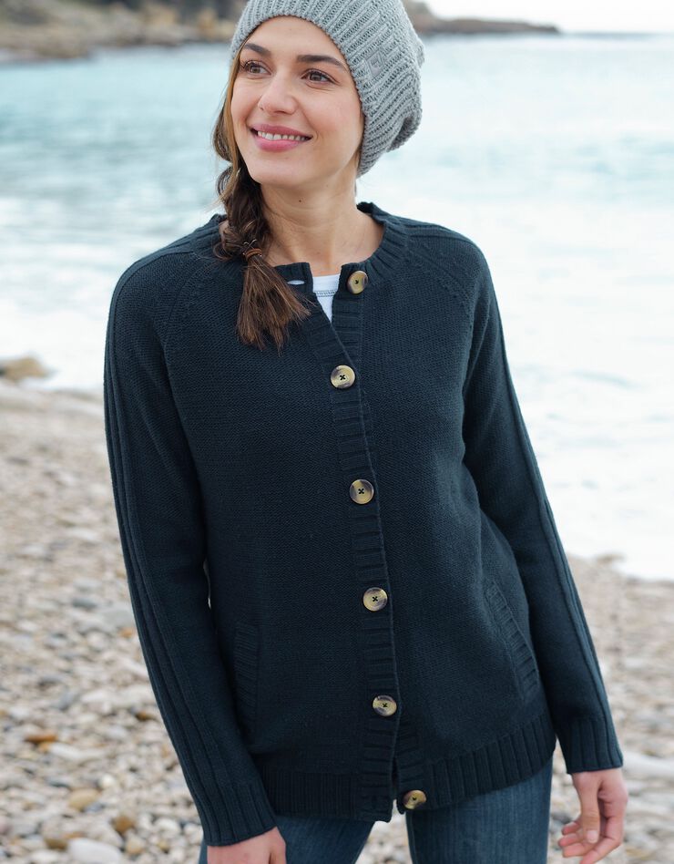 Cardigan boutonné maille fantaisie (marine) Cardigan boutonné maille fantaisie (marine)