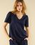 Blouse unie col V manches courtes (marine)