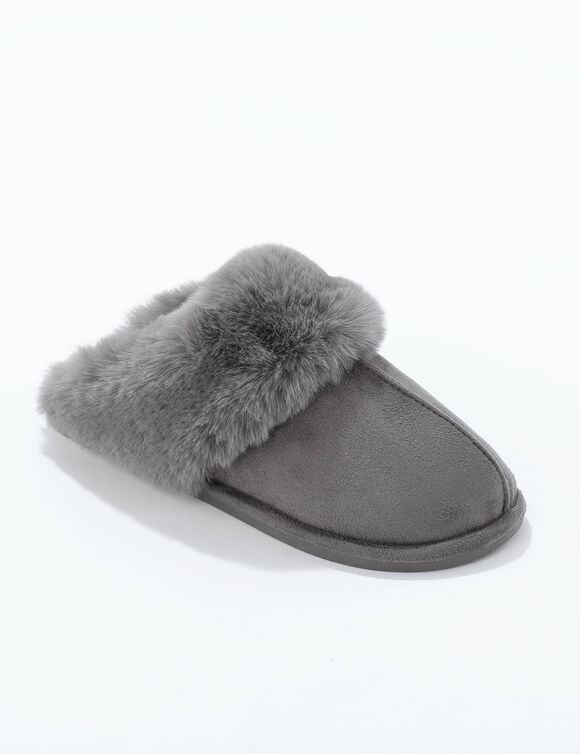 Chaussons mules col fourr&eacute; (gris)