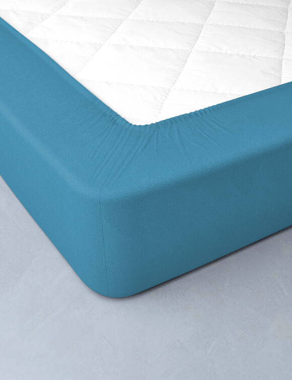 Drap-housse uni flanelle bonnets 32 cm (bleu paon)