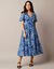 Robe longue évasée, coton imprimé (bleu / blanc)
