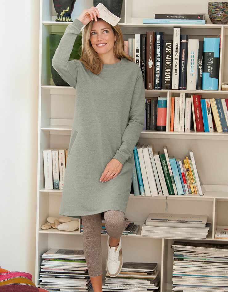 Robe sweat-shirt molleton coupe droite (vert olive) Robe sweat-shirt molleton coupe droite (vert olive)
