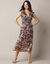 Robe manches courtes détails volantés, voile jacquard imprimé (marine / caramel)