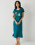 Chemise de nuit longue manches courtes motifs "hiboux" (vert sapin)