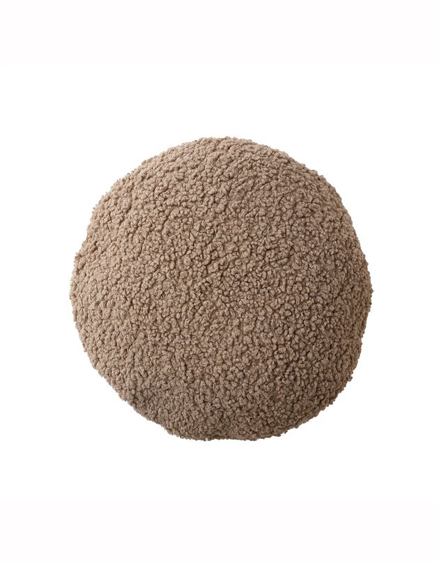 Coussin rond en bouclette sherpa moutonnée (taupe)