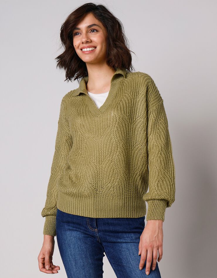 Pull manches bouffantes - col polo (vert mousse) Pull manches bouffantes - col polo (vert mousse)