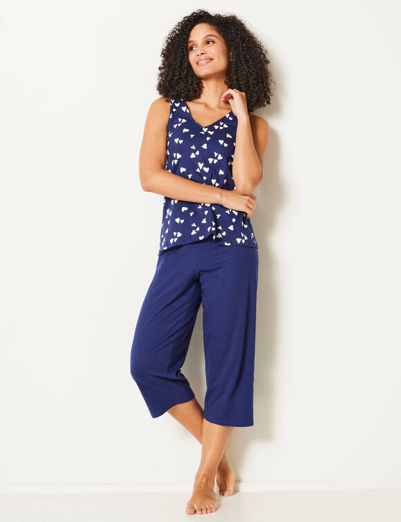 Pyjama court imprimé cœurs (marine / blanc)