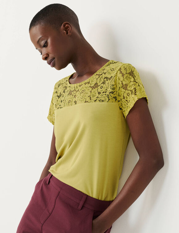 T-shirt manches courtes dentelle (vert olive)