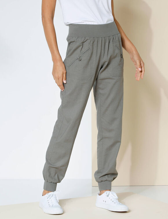 Pantalon blousant taille élastiquée, lin coton (bronze)
