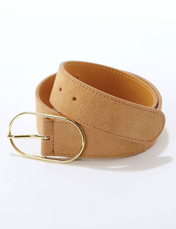 Ceinture boucle coloris dor&eacute;, cro&ucirc;te de cuir (sable)
