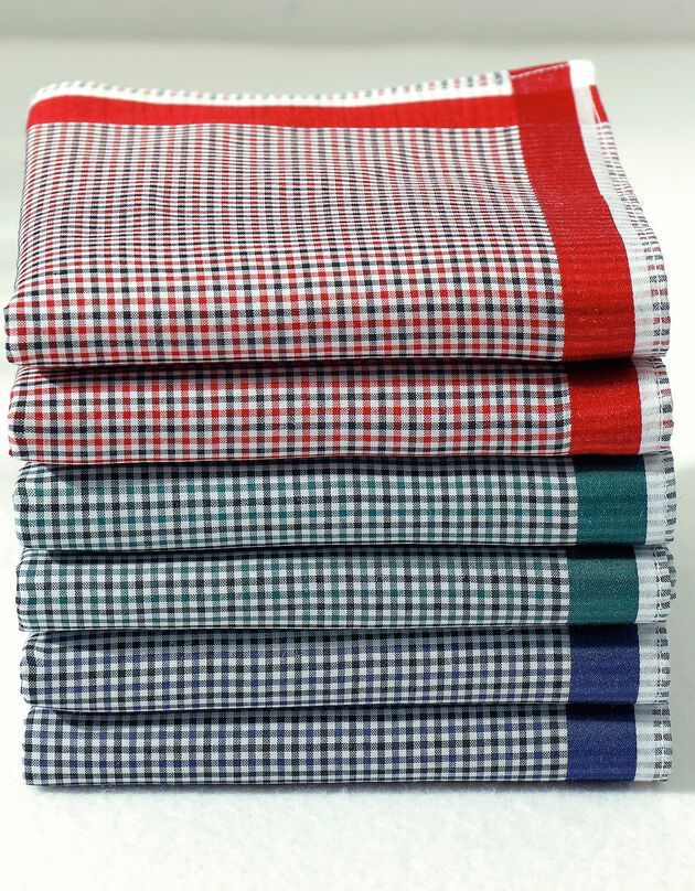 Mouchoirs à carreaux lot de 6 ou lot de 12 (bleu + rouge + vert)