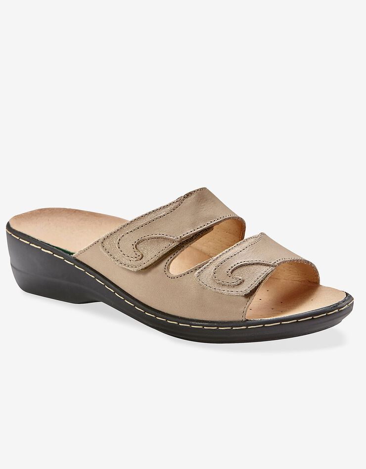 Mules compensées en cuir - largeur confort (beige doré) Mules compensées en cuir - largeur confort (beige doré)