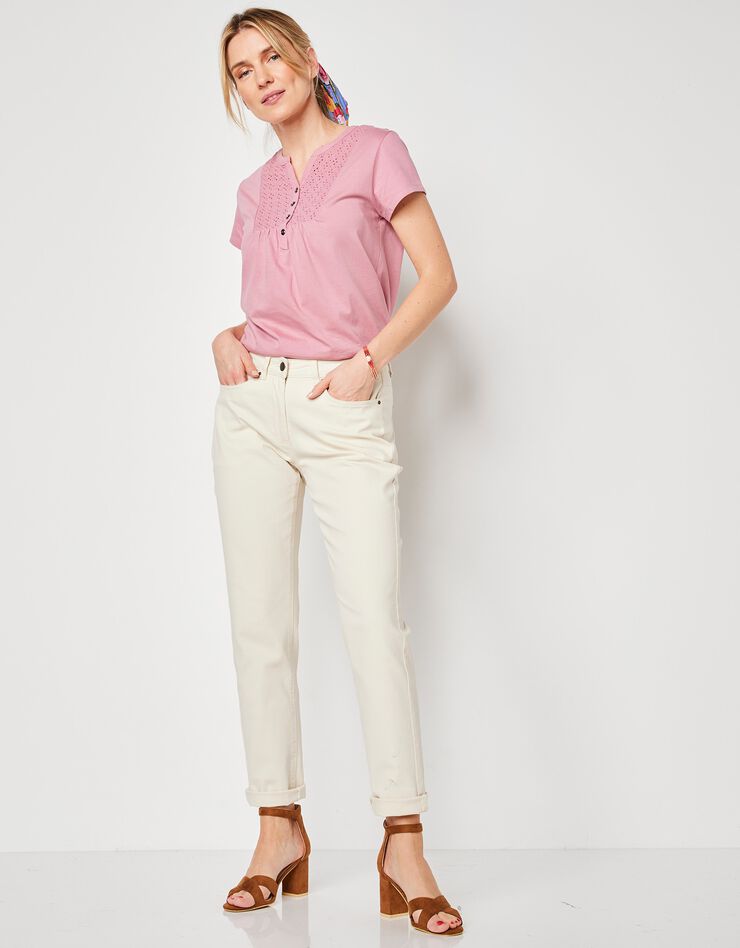 Pantalon stretch coupe mom, twill stretch (écru) Pantalon stretch coupe mom, twill stretch (écru)