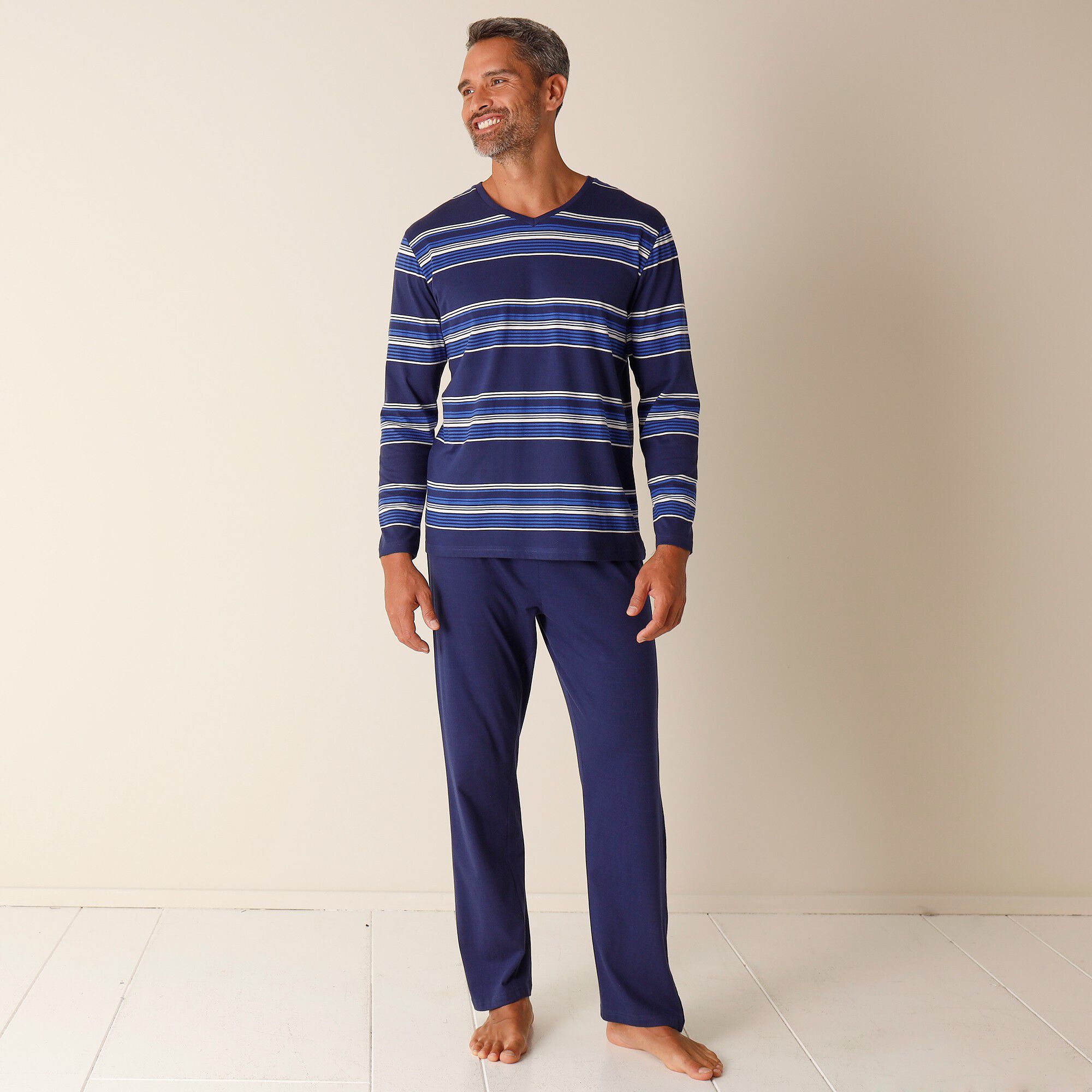 Blacheporte Homme Vêtements Sous-vêtements vêtements de nuit Peignoirs Pyjama Pantalon Rayé Col Tunisien 