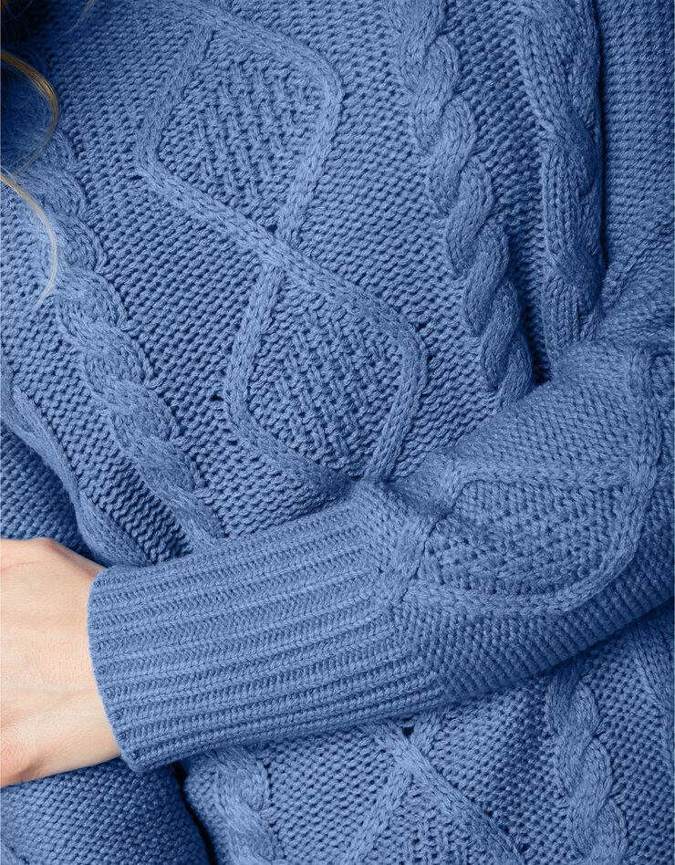 Pull tunique torsadé manches longues toucher cachemire (bleu grisé)