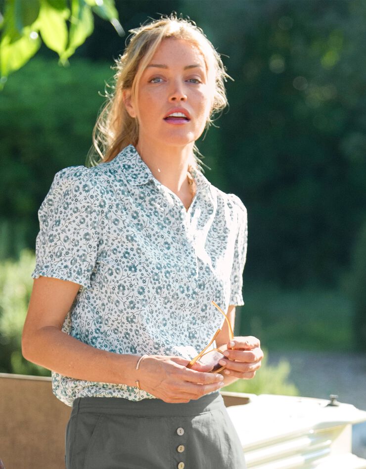 Chemise boutonnée manches courtes imprimée (écru / vert) Chemise boutonnée manches courtes imprimée (écru / vert)