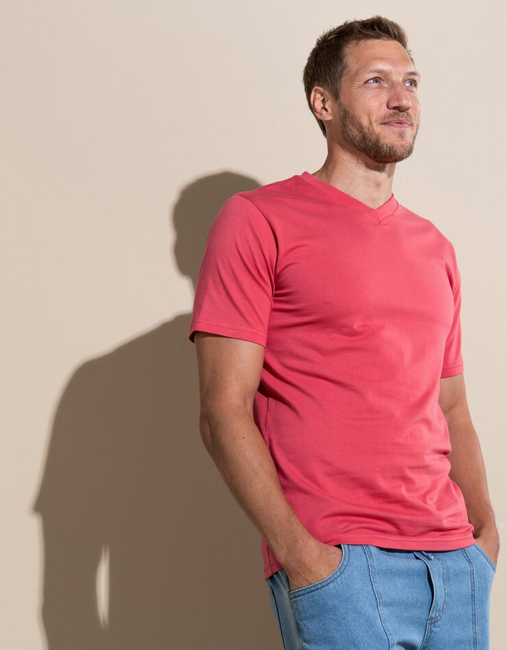 Tee-shirt col V manches courtes - lot de 3 (corail / céladon / indigo)