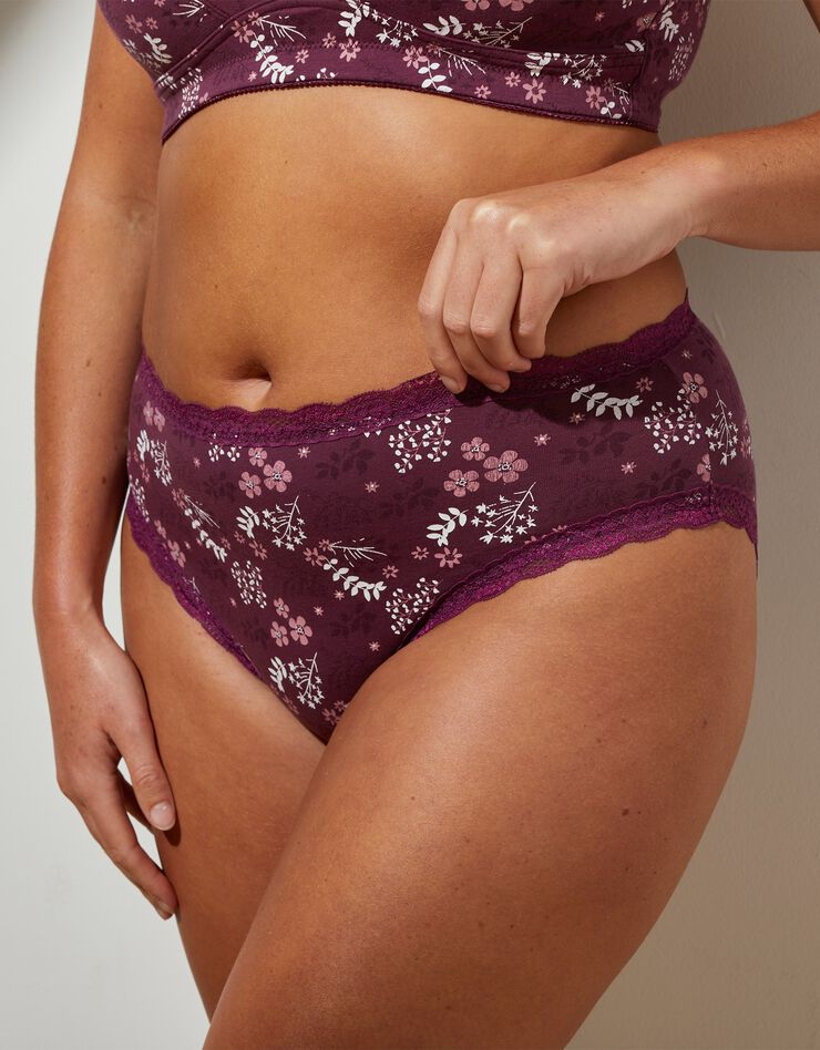 Culotte forme maxi en coton imprimé fleuri "Capella"- lot de 2 (prune)