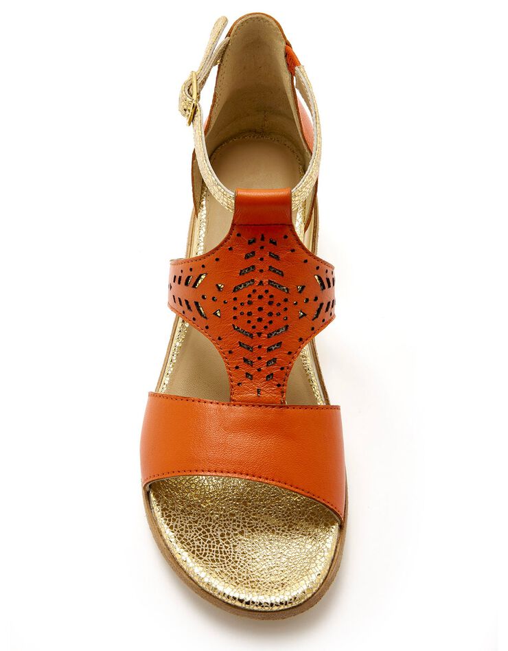 Sandales cuir ajouré pailleté largeur confort - marron (orange)