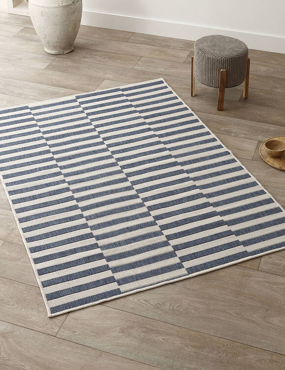 Tapis rectangulaire à rayures (bleu)