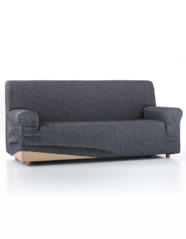 Housse extensible motif jacquard "serpentins" pour fauteuil et canapé  (gris)