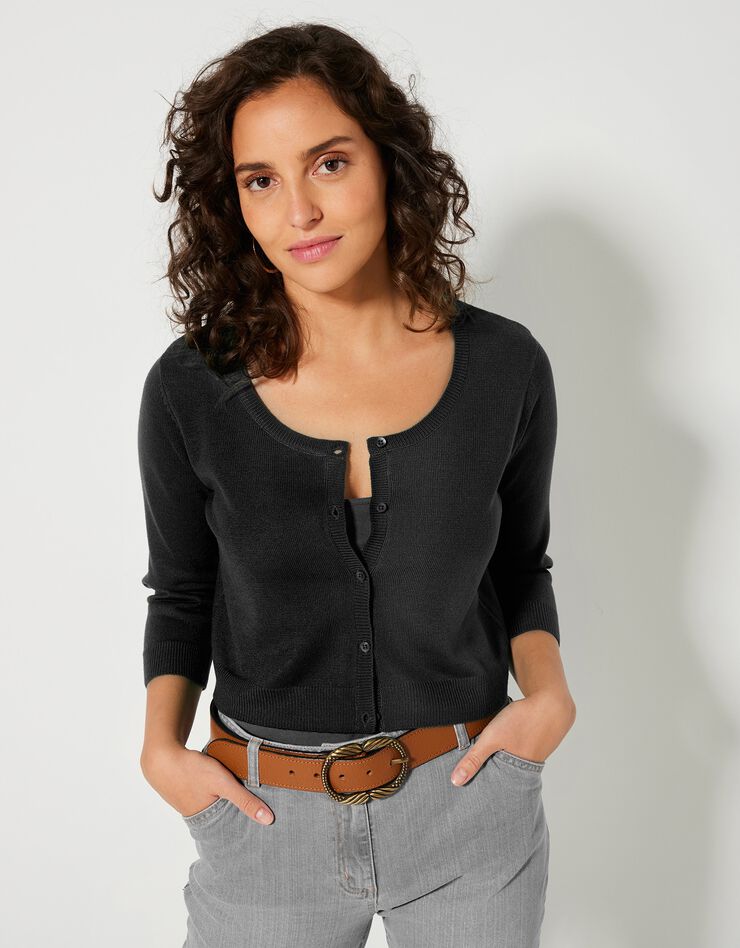 Gilet boléro boutonné toucher cachemire (noir) Gilet boléro boutonné toucher cachemire (noir)