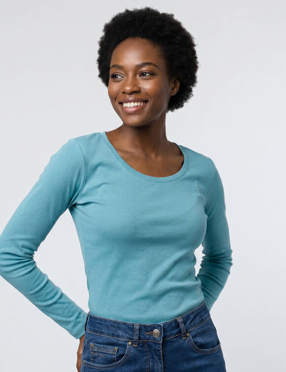T-shirt uni manches longues en coton biologique(**) (c&eacute;ladon)