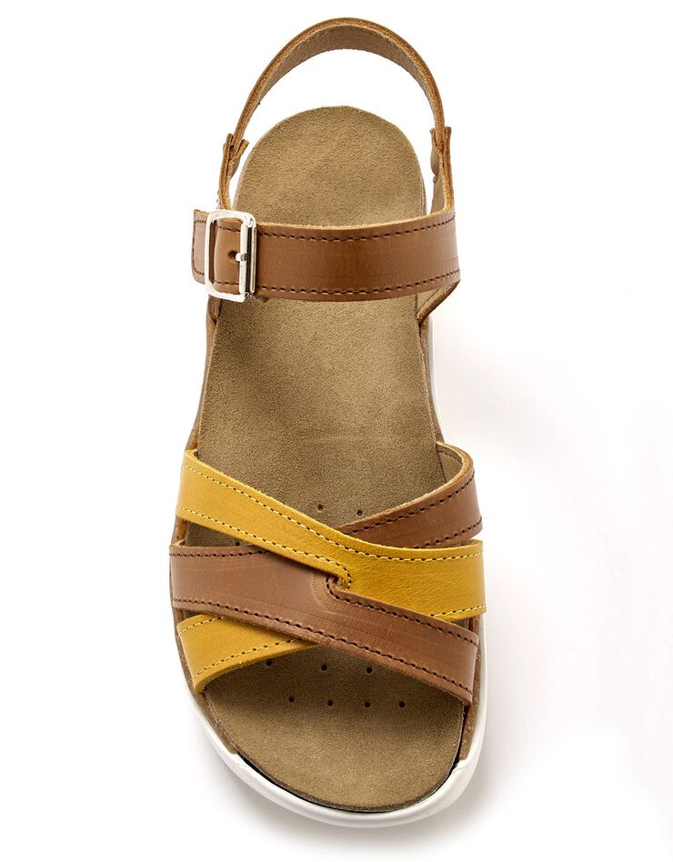 Sandales cuir brides multicolores - largeur confort (marron)