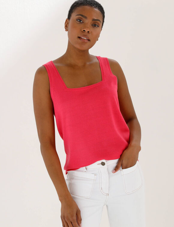 D&eacute;bardeur col carr&eacute; en maille, toucher doux (rose fuchsia)