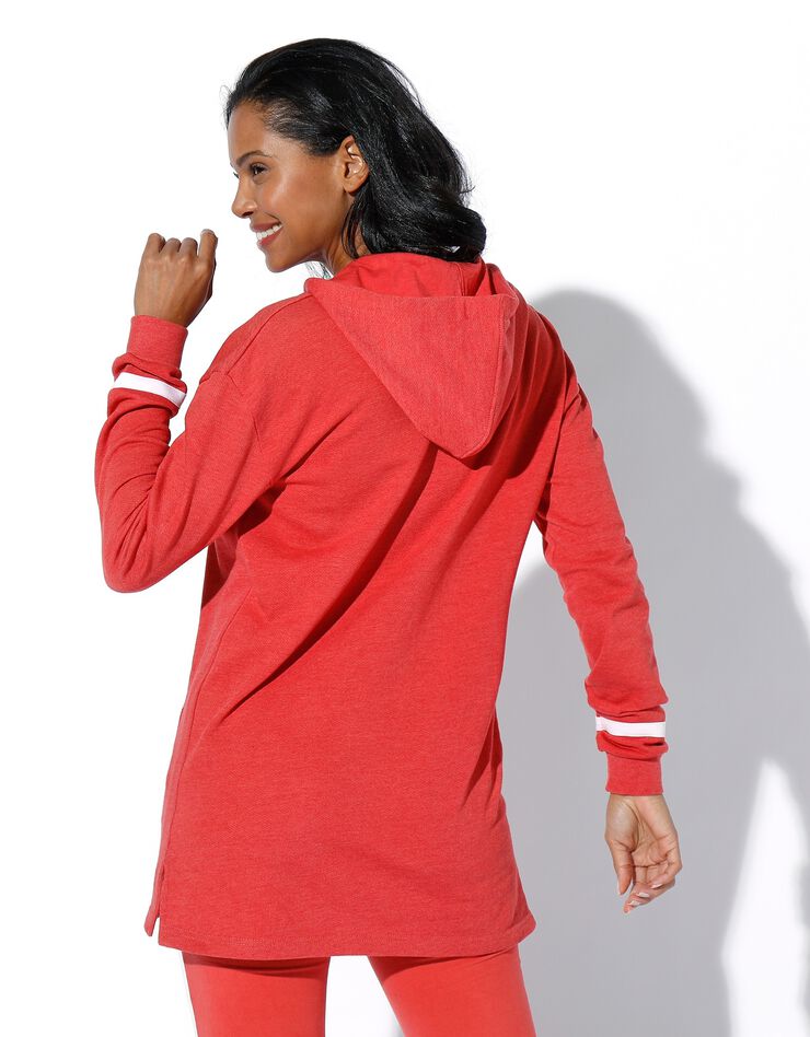 Sweat long à capuche, molleton gratté (corail / blanc) Sweat long à capuche, molleton gratté (corail / blanc)