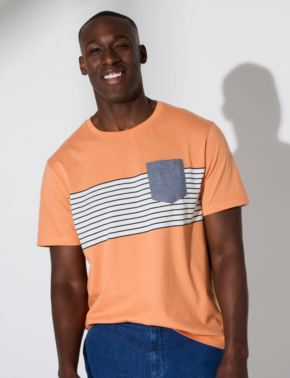 T-shirt rayé manches courtes (abricot)