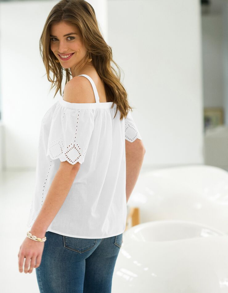 Blouse broderie anglaise épaules dénudées (blanc) Blouse broderie anglaise épaules dénudées (blanc)