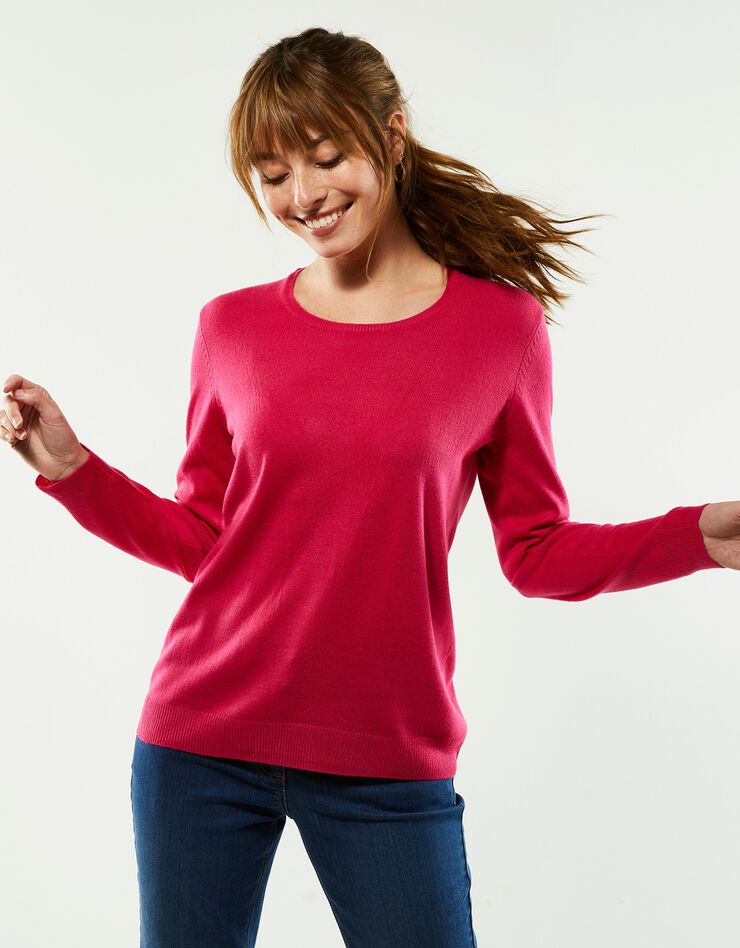 Pull col rond uni toucher cachemire (rose fuchsia) Pull col rond uni toucher cachemire (rose fuchsia)
