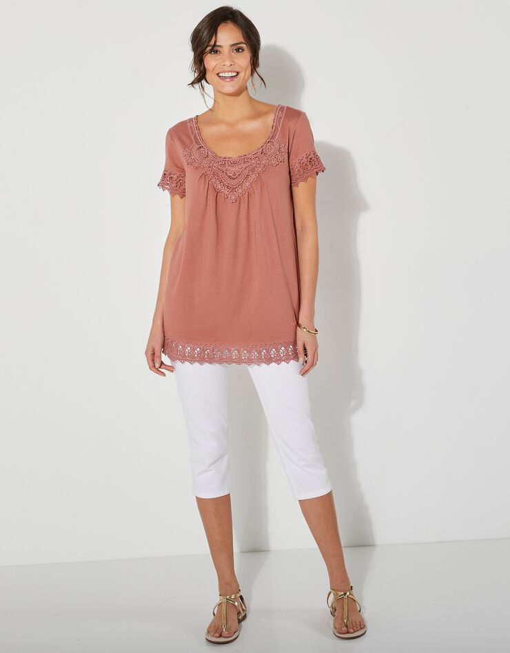 Tee-shirt macramé fantaisie (rose thé) Tee-shirt macramé fantaisie (rose thé)