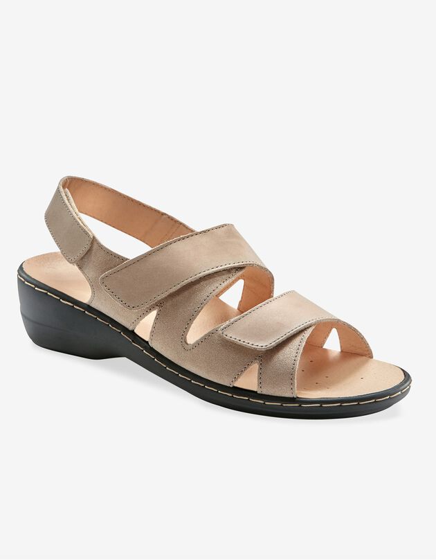 Sandales compensées en cuir - largeur confort (beige / doré)