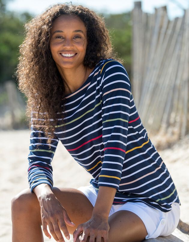 Tee-shirt marinière rayé manches 3/4 (marine / multicolore)