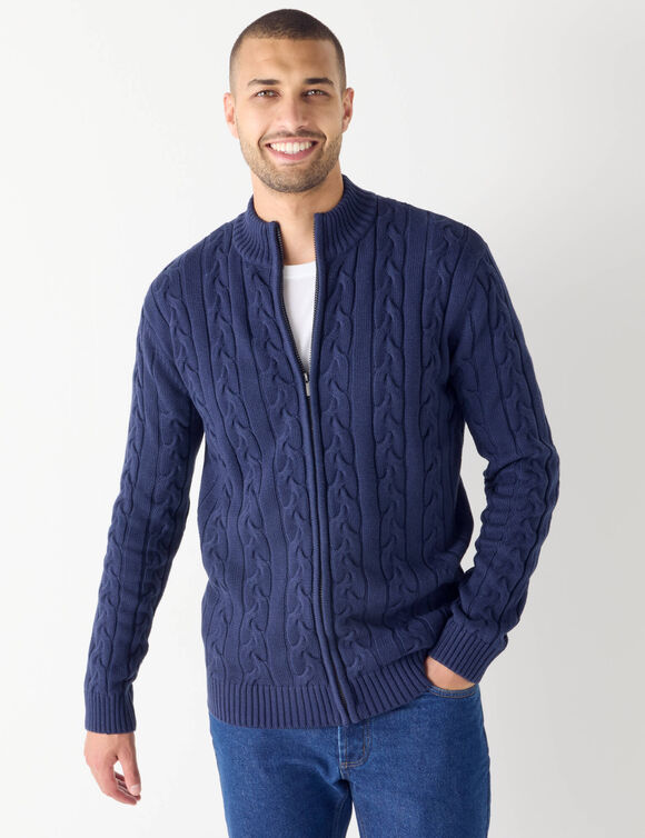 Gilet col montant zipp&eacute; torsad&eacute; (marine)