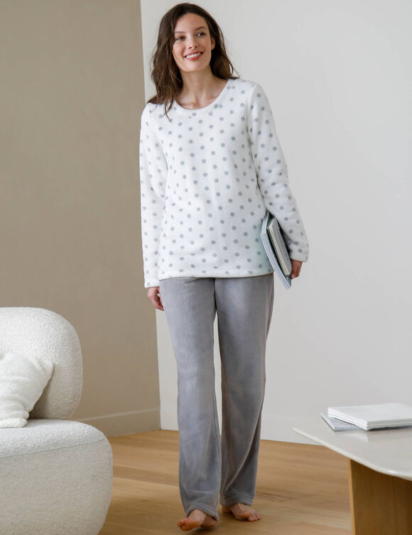 Pyjama polaire imprim&eacute; pois toucher peluche manches longues (gris)
