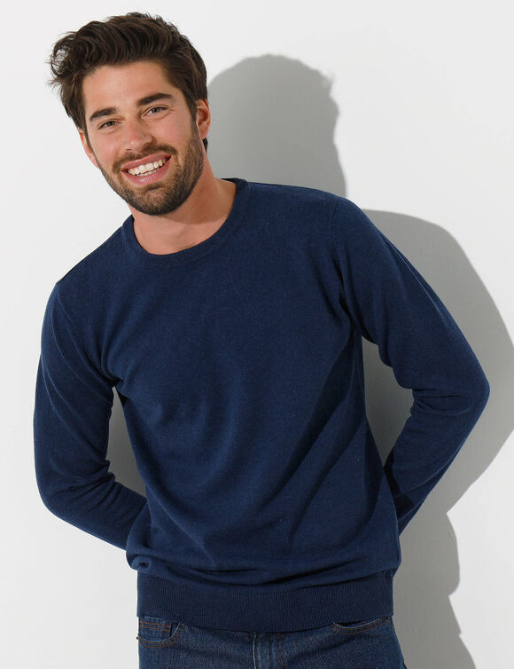 Pull col rond 80% laine (marine)