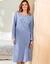 Chemise de nuit polaire manches longues brodée (bleu grisé)