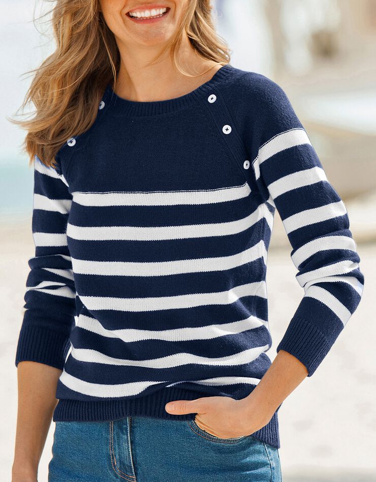 Pull marinière manches longues rayé (marine / écru) Pull marinière manches longues rayé (marine / écru)