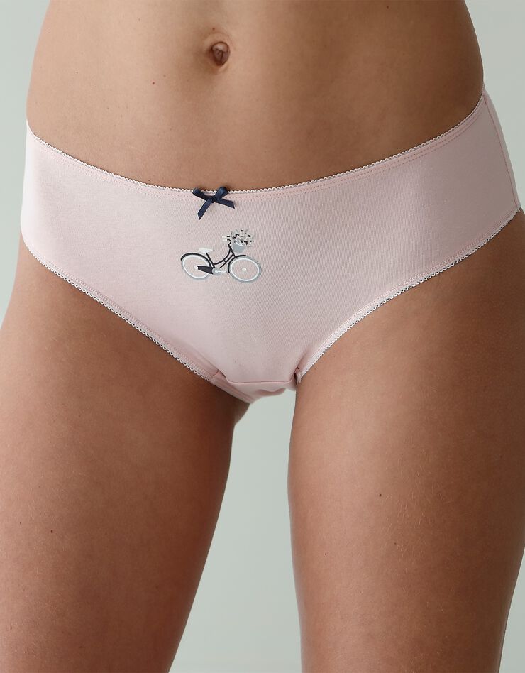 Culotte midi coton imprimé "bicyclette" - lot de 4 (marine / rose) Culotte midi coton imprimé "bicyclette" - lot de 4 (marine / rose)
