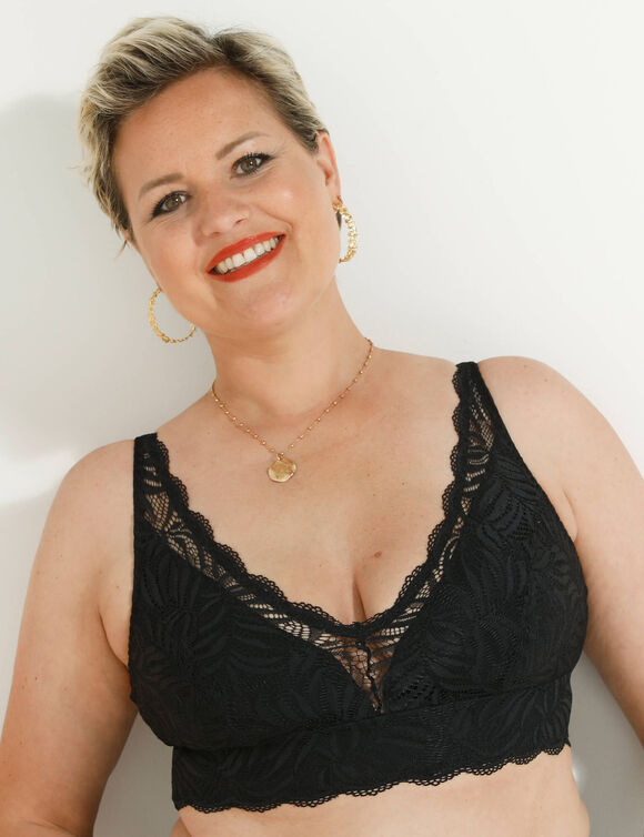 Soutien-gorge post-opératoire forme foulard en dentelle stretch - sans armatures (noir)