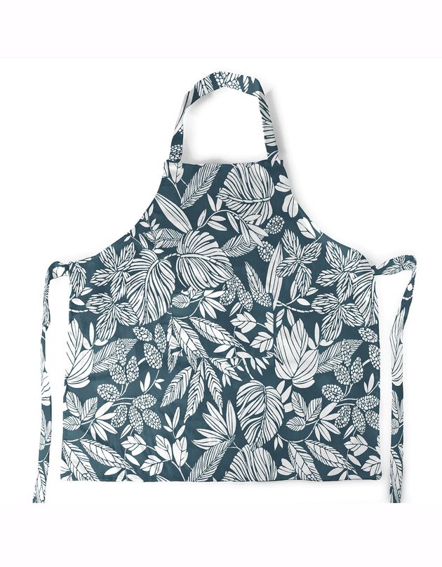 Tablier de cuisine forme bavette imprimé végétal (bleu)
