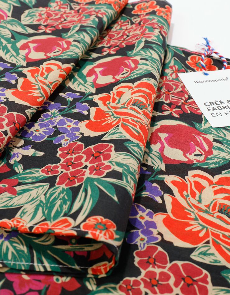 Foulard fabriqué en France imprimé grosses fleurs, 198x38 cm  - coton  (noir)