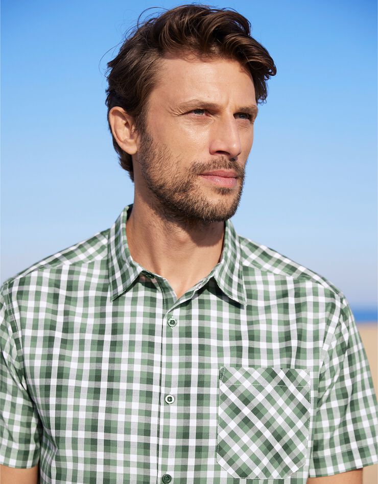 Chemise à carreaux manches courtes polycoton (vert)