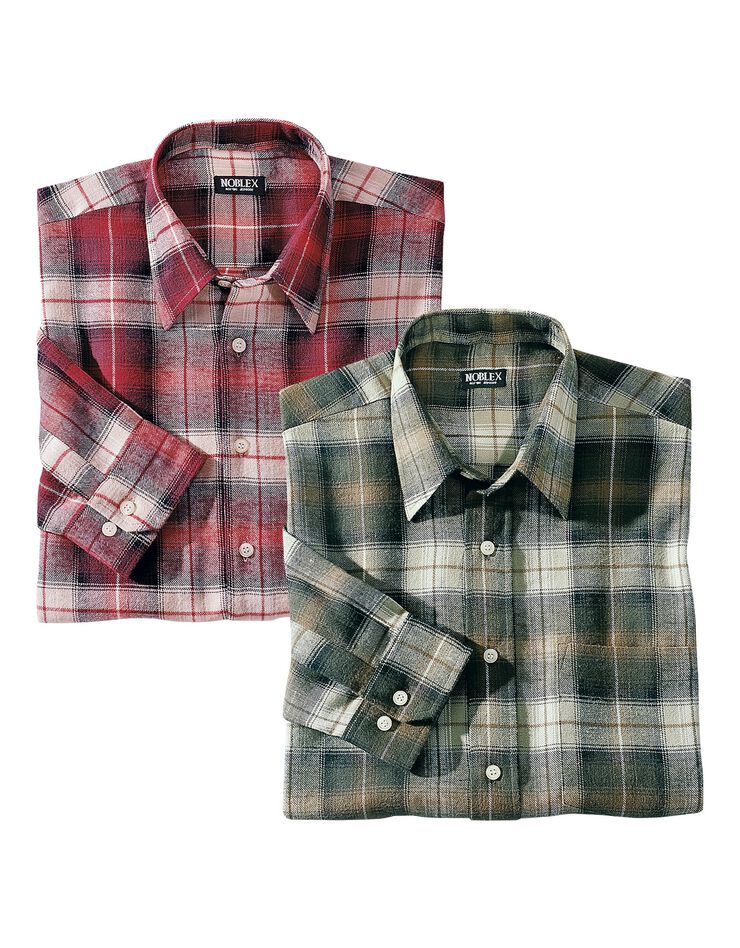 Chemise carreaux flanelle - lot de 2 coloris (carreaux vert / bordeaux) Chemise carreaux flanelle - lot de 2 coloris (carreaux vert / bordeaux)