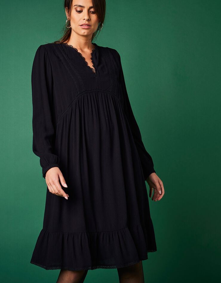Robe bohème crépon uni (noir)